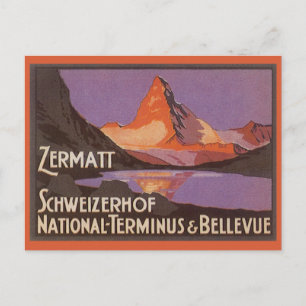 Postal Viajes vintage, montaña Matterhorn en Suiza