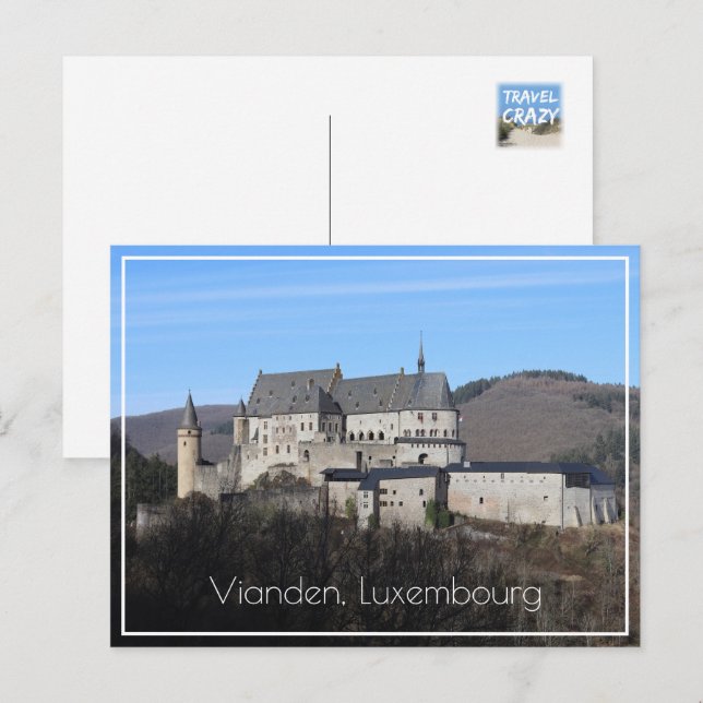 Postal Vianden Castle Winter View, Luxemburgo (Anverso / Reverso)