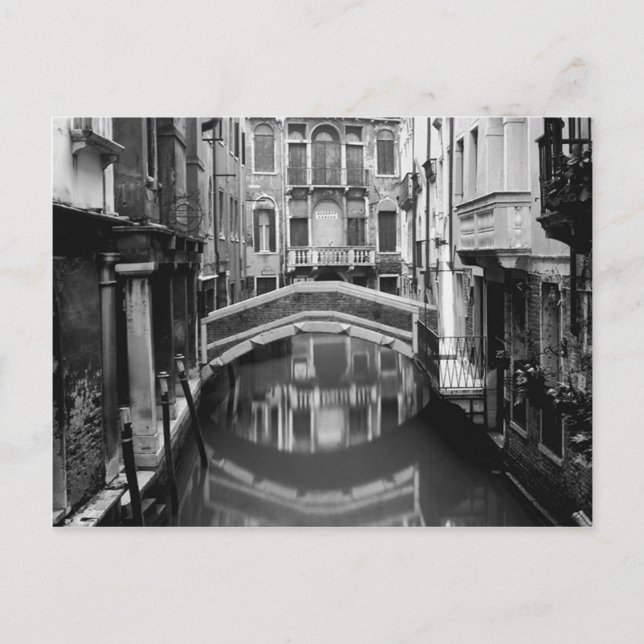 Postal Vías de agua de Venecia en blanco y negro (Anverso)