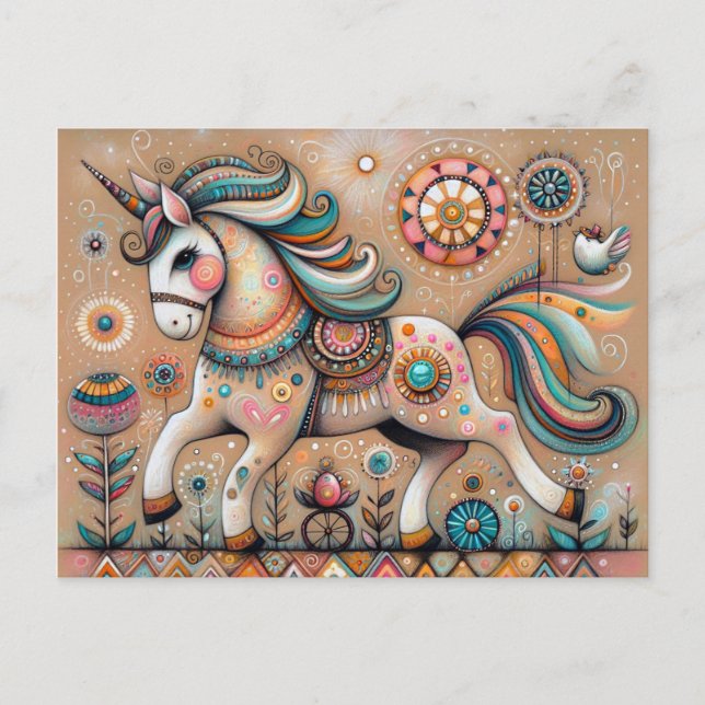 Postal Vibe unicornio folklórico caprichoso (Anverso)