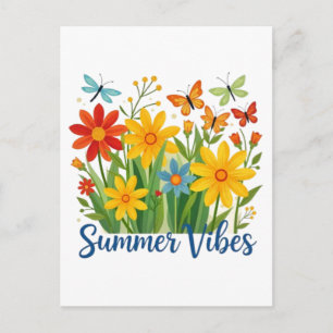 Postal Vibraciones de Verano Floral con Mariposas-64534