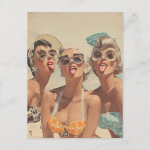 Postal Vibraciones Retro de Pin-Up en la Playa