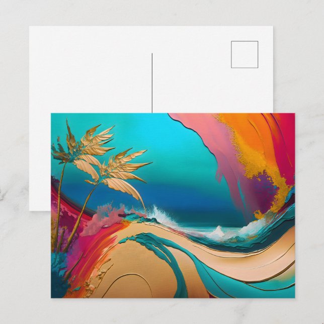 Postal Vibrant Abstract Tropical Beach Scene (Anverso / Reverso)