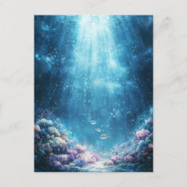 Postal Vibrant Coral Reef and Underwater Sunlight Beams