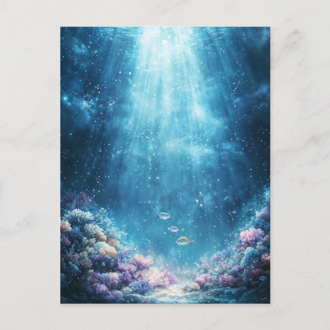 Postal Vibrant Coral Reef and Underwater Sunlight Beams (Anverso)