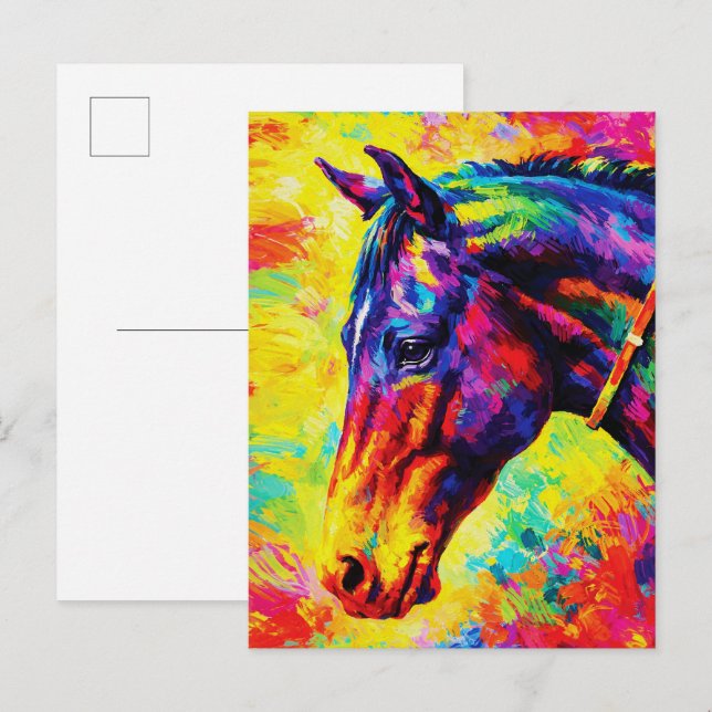 Postal Vibrant Impasto Horse Portrait Colorful Wild (Anverso / Reverso)