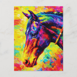 Postal Vibrant Impasto Horse Portrait Colorful Wild