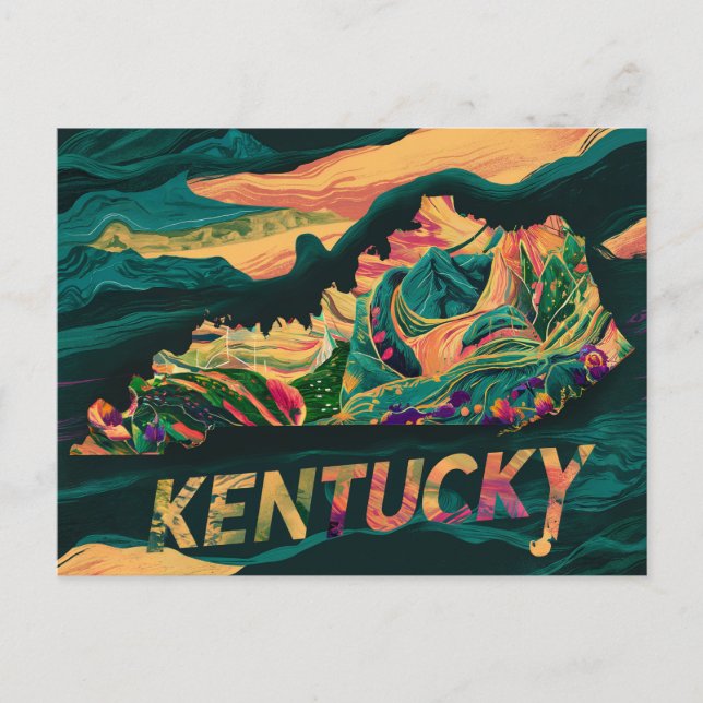 Postal Vibrant Kentucky Map Art (Anverso)