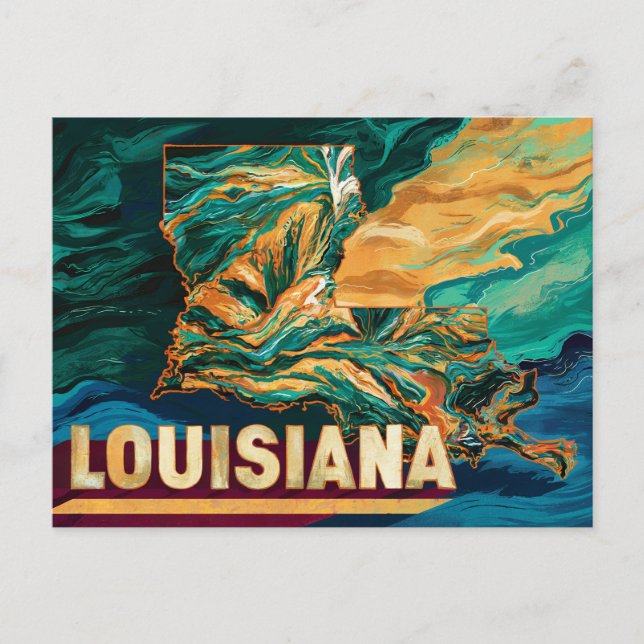 Postal Vibrant Louisiana Map Art (Anverso)