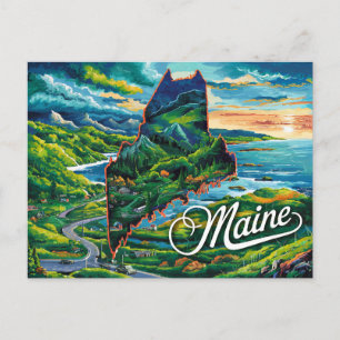 Postal Vibrant Maine Map Art