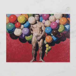 Postal Vibrant Masculine Nude Surrealist Painting