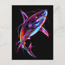 Postal Vibrant Neon Shark Modern Digital Ocean