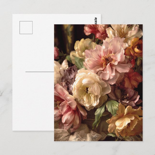 Postal Vibrant Spring Peony Vintage Arrangement (Anverso / Reverso)