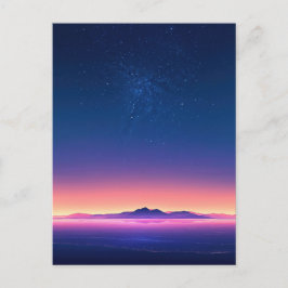 Postal Vibrant Starry Night Mountain Horizon