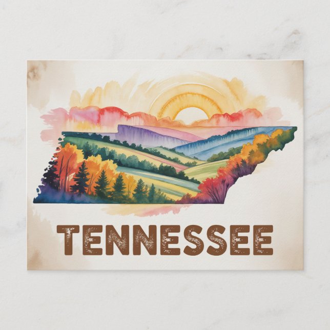 Postal Vibrant Tennessee Autumn Watercolor Map Illustrati (Anverso)