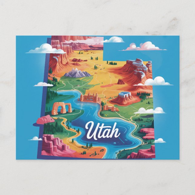 Postal Vibrant Utah Conceptual Map Art (Anverso)