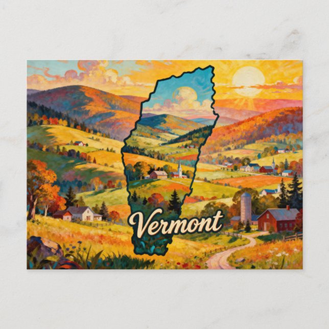 Postal Vibrant Vermont Conceptual Map Art Painting (Anverso)