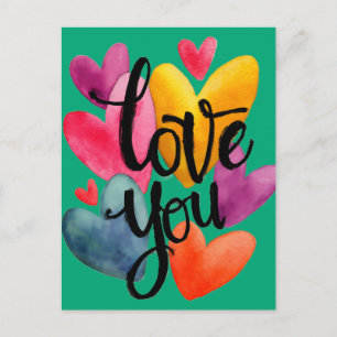 Postal Vibrante Amor en Acuarela: "Te Amo" a Mano