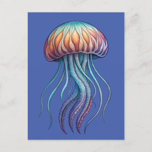 Postal Vibrante Aqua Sea Jelly Fish
