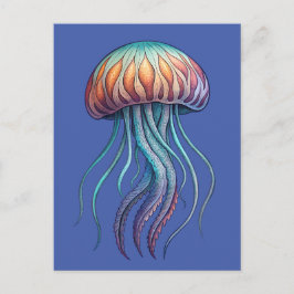 Postal Vibrante Aqua Sea Jelly Fish