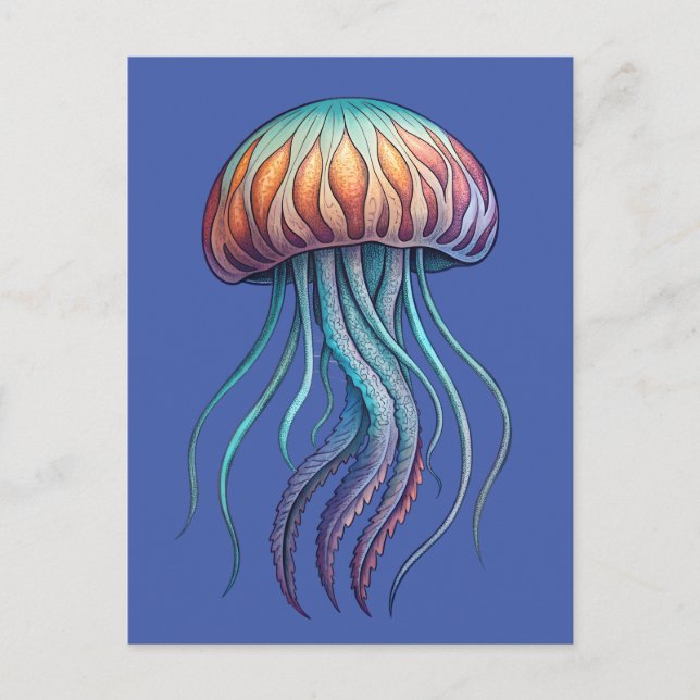 Postal Vibrante Aqua Sea Jelly Fish (Anverso)