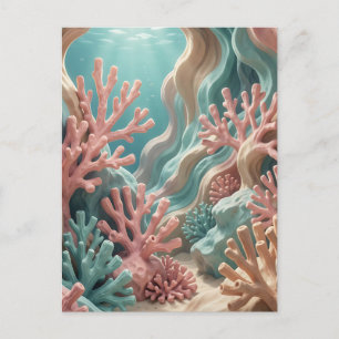 Postal Vibrante arrecife de coral rosa y turquesa bajo el