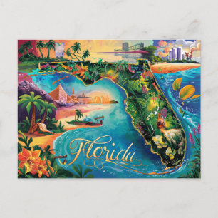 Postal Vibrante arte de mapas de Florida
