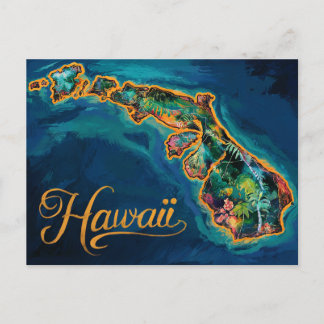 Postal "Vibrante arte de mapas de paraíso hawaiano