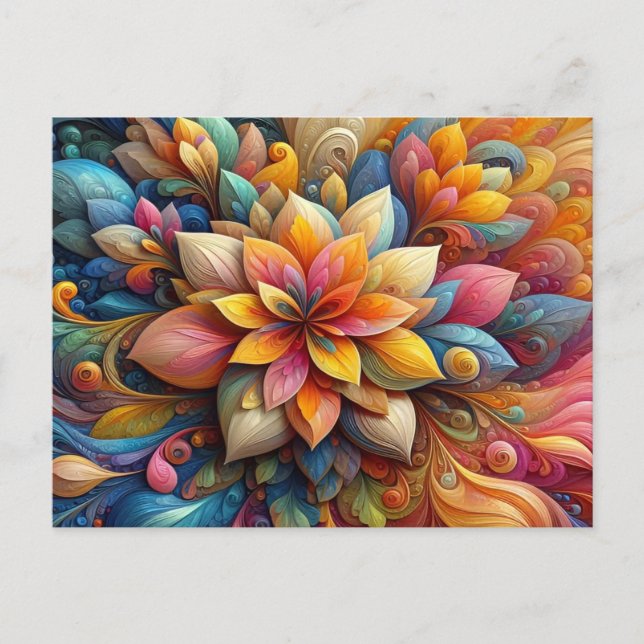 Postal Vibrante arte de textura de aceite de flores en 3D (Anverso)