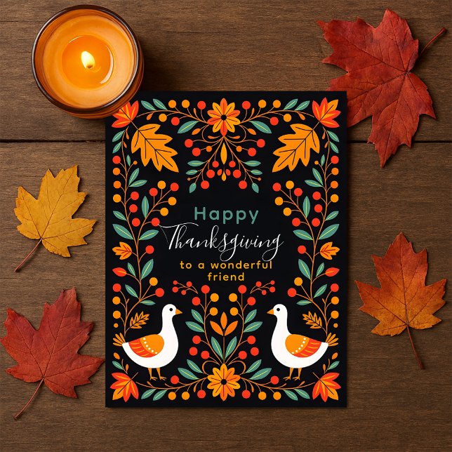 Postal Vibrante arte folclórico maple geese deja acción d (Subido por el creador)