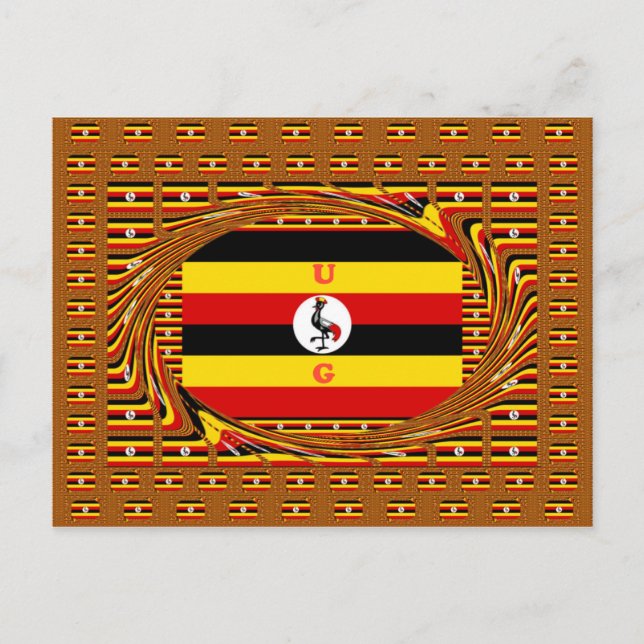 Postal Vibrante arte inspirado en la bandera de Uganda (Anverso)