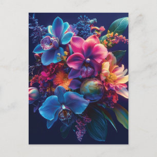 Postal Vibrante Bouquet floral con flores de neón