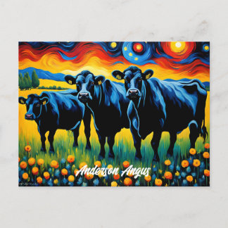 Postal Vibrante Bovino negro de ángulos