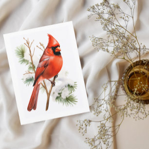 Postal Vibrante cardenal rojo en invierno - Coche de salu