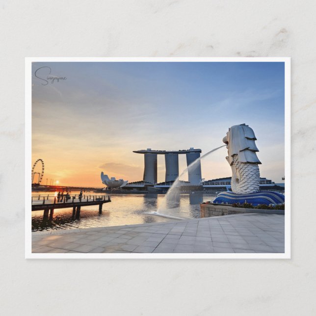 Postal Vibrante ciudad de viajes Singapur retro (Anverso)