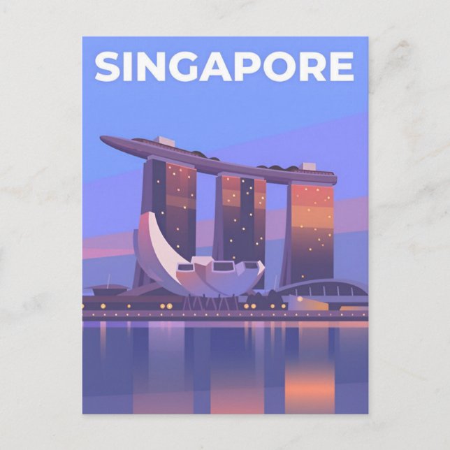 Postal Vibrante ciudad de viajes Singapur retro (Anverso)