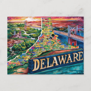 Postal Vibrante Delaware Map Art