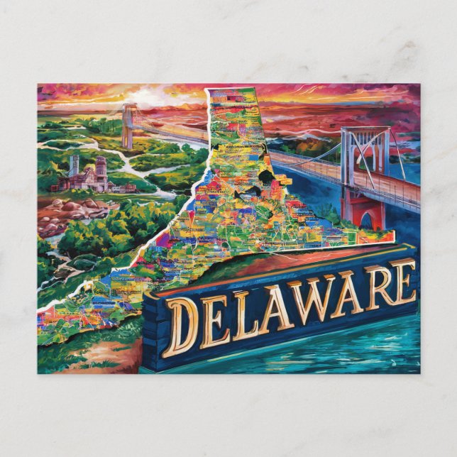 Postal Vibrante Delaware Map Art (Anverso)
