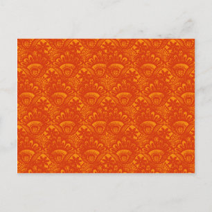 Postal Vibrante elegante Naranja Damask Lace Girly Patter