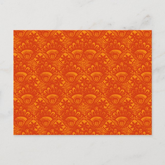 Postal Vibrante elegante Naranja Damask Lace Girly Patter (Anverso)