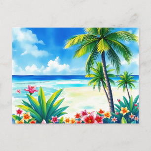 Postal Vibrante escena tropical con palmeras