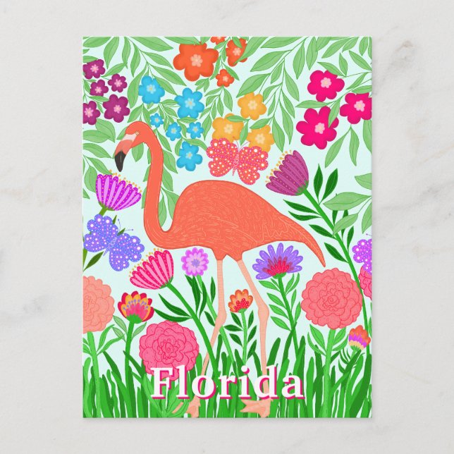 Postal Vibrante Floral Garden Flamingo Design (Anverso)