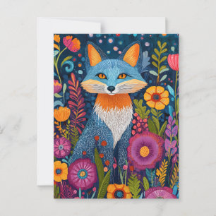 Postal Vibrante Fox Dot Art en medio de Lush Flora