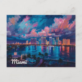 Postal Vibrante horizonte de Miami al anochecer