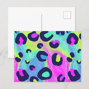 Postal Vibrante huella de Chetah en arco iris