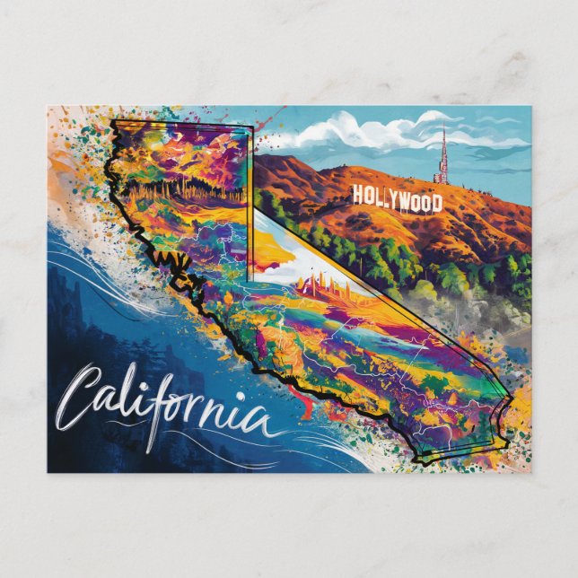 Postal Vibrante Mapa de arte de California (Anverso)