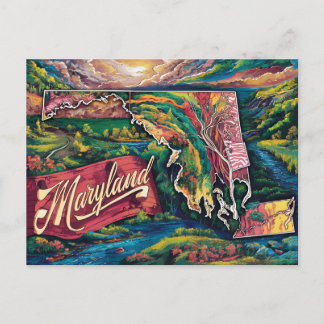 Postal Vibrante Mapa de Maryland
