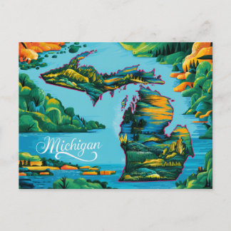 Postal Vibrante Mapa de Michigan