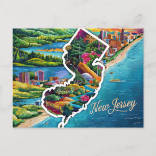 Postal Vibrante Mapa de Nueva Jersey