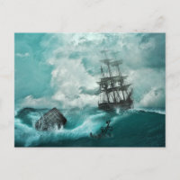 Vibrante mar azul tormentoso del viejo barco pirat